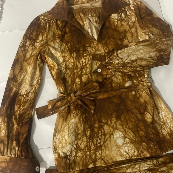Amazing 70s brown tie dye vintage two piece matching cord set small - Picture 6 of 7